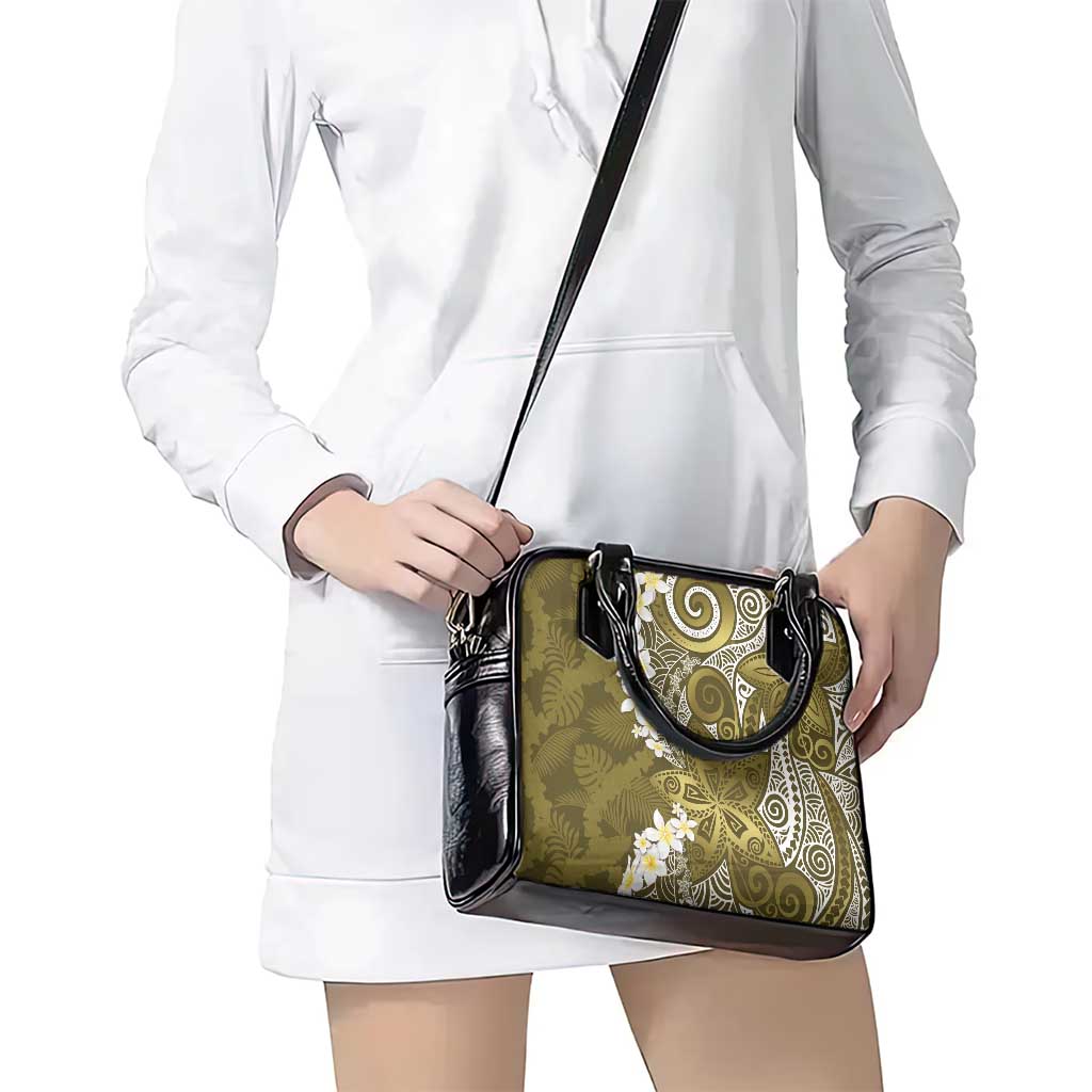 Gold Polynesian Tribal Frangipani Tropical Vibe Shoulder Handbag