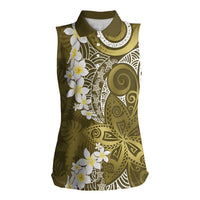 Gold Polynesian Tribal Frangipani Tropical Vibe Women Sleeveless Polo Shirt LT14 Female Gold - Polynesian Pride