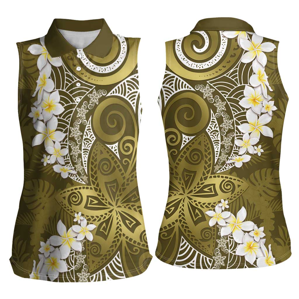 Gold Polynesian Tribal Frangipani Tropical Vibe Women Sleeveless Polo Shirt LT14 - Polynesian Pride