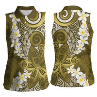 Gold Polynesian Tribal Frangipani Tropical Vibe Women Sleeveless Polo Shirt LT14 - Polynesian Pride