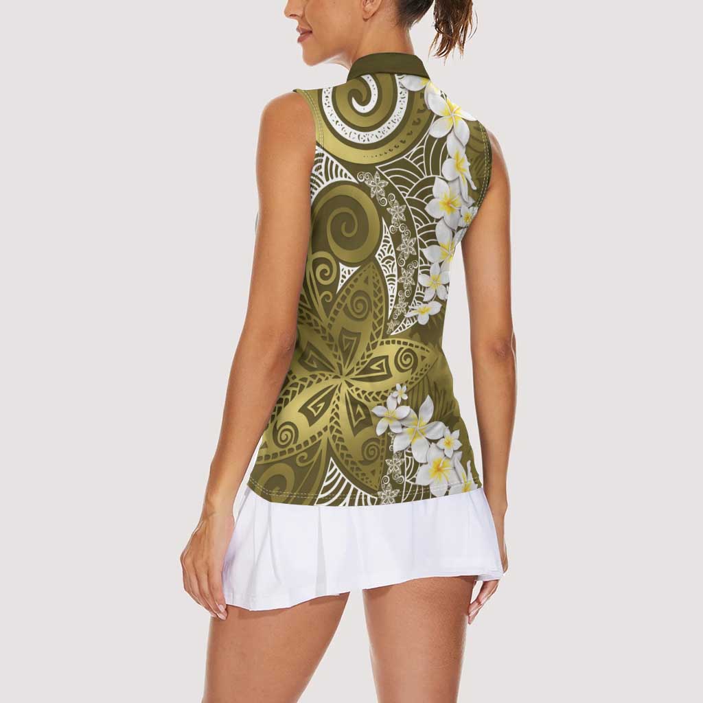 Gold Polynesian Tribal Frangipani Tropical Vibe Women Sleeveless Polo Shirt LT14 - Polynesian Pride