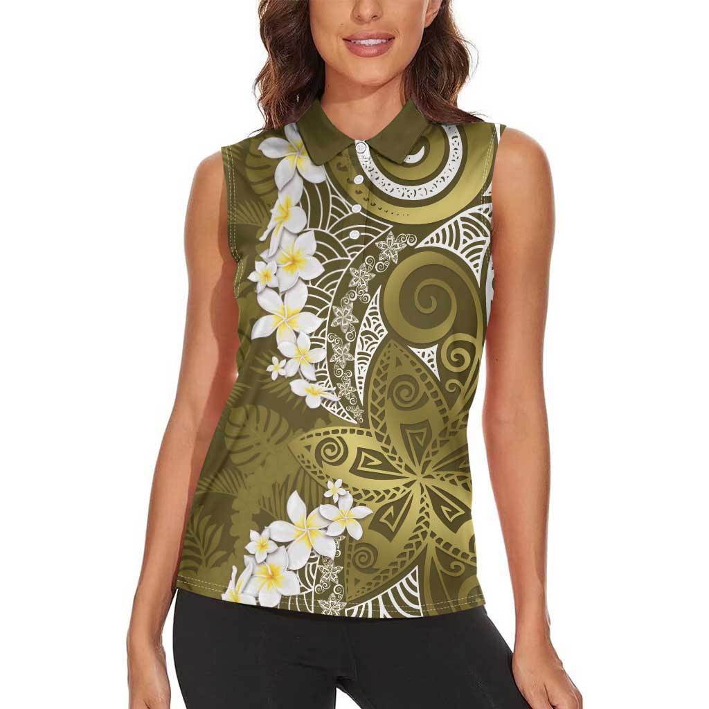 Gold Polynesian Tribal Frangipani Tropical Vibe Women Sleeveless Polo Shirt LT14 - Polynesian Pride