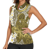 Gold Polynesian Tribal Frangipani Tropical Vibe Women Sleeveless Polo Shirt LT14 - Polynesian Pride