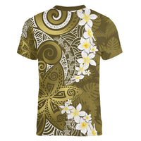 Gold Polynesian Tribal Frangipani Tropical Vibe Women V-Neck T-Shirt LT14 - Polynesian Pride