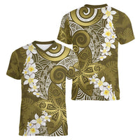 Gold Polynesian Tribal Frangipani Tropical Vibe Women V-Neck T-Shirt LT14 - Polynesian Pride