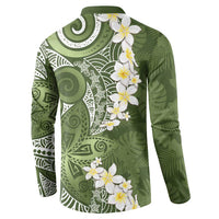 Green Polynesian Tribal Frangipani Tropical Vibe Button Sweatshirt