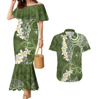 Green Polynesian Tribal Frangipani Tropical Vibe Couples Matching Mermaid Dress and Hawaiian Shirt LT14 Green - Polynesian Pride