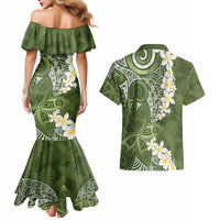 Green Polynesian Tribal Frangipani Tropical Vibe Couples Matching Mermaid Dress and Hawaiian Shirt LT14 - Polynesian Pride