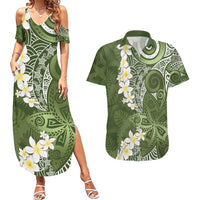 Green Polynesian Tribal Frangipani Tropical Vibe Couples Matching Summer Maxi Dress and Hawaiian Shirt LT14 Green - Polynesian Pride