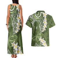 Green Polynesian Tribal Frangipani Tropical Vibe Couples Matching Tank Maxi Dress and Hawaiian Shirt LT14 - Polynesian Pride