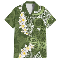 Green Polynesian Tribal Frangipani Tropical Vibe Family Matching Long Sleeve Bodycon Dress and Hawaiian Shirt LT14 Dad's Shirt - Short Sleeve Green - Polynesian Pride
