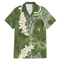 Green Polynesian Tribal Frangipani Tropical Vibe Family Matching Mermaid Dress and Hawaiian Shirt LT14 Dad's Shirt - Short Sleeve Green - Polynesian Pride