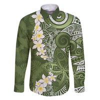 Green Polynesian Tribal Frangipani Tropical Vibe Family Matching Mermaid Dress and Hawaiian Shirt LT14 Dad's Shirt - Long Sleeve Green - Polynesian Pride