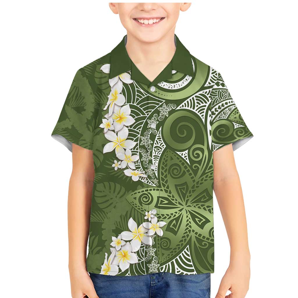 Green Polynesian Tribal Frangipani Tropical Vibe Family Matching Mermaid Dress and Hawaiian Shirt LT14 Son's Shirt Green - Polynesian Pride