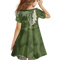 Green Polynesian Tribal Frangipani Tropical Vibe Family Matching Off Shoulder Short Dress and Hawaiian Shirt LT14 - Polynesian Pride