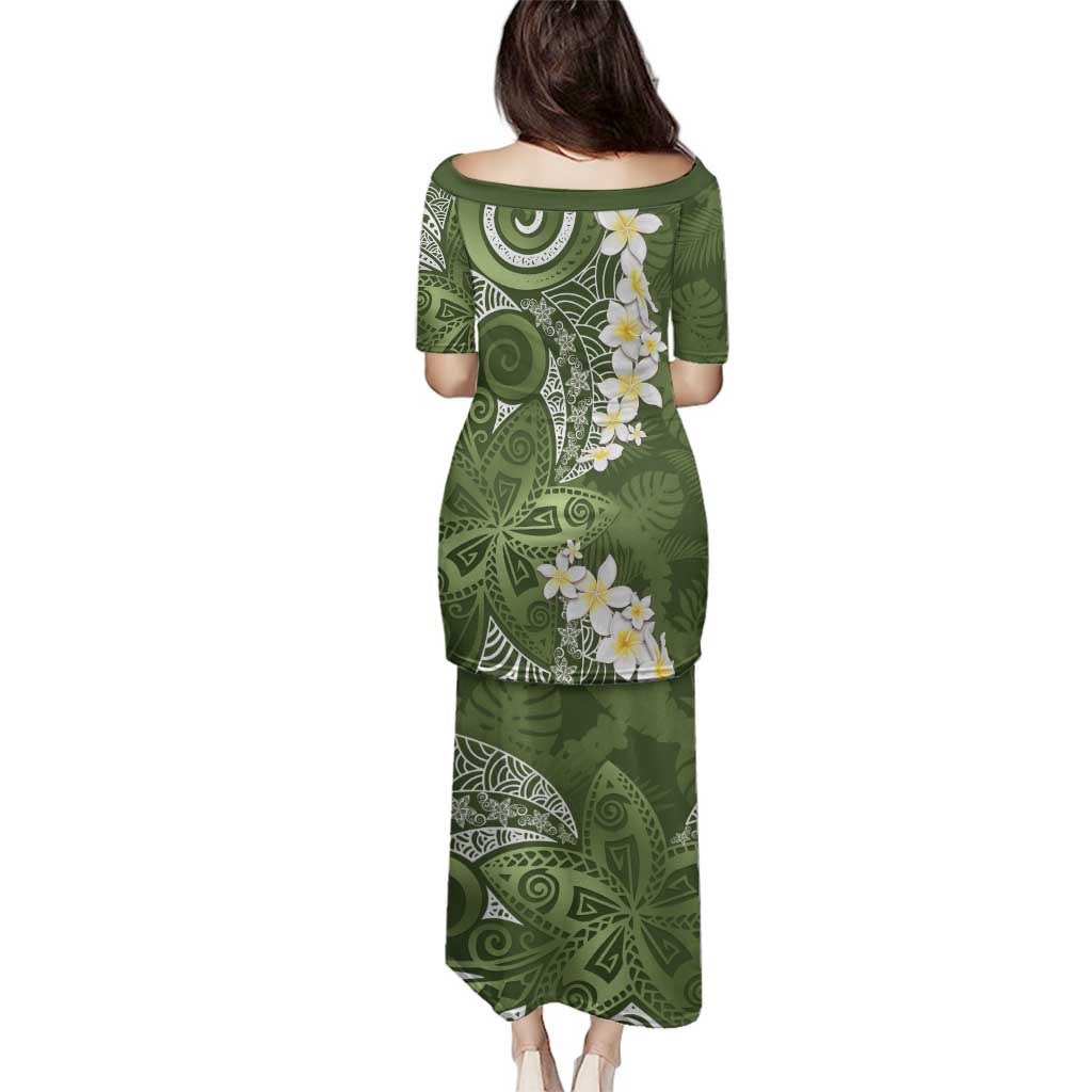 Green Polynesian Tribal Frangipani Tropical Vibe Family Matching Puletasi and Hawaiian Shirt LT14 - Polynesian Pride