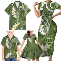 Green Polynesian Tribal Frangipani Tropical Vibe Family Matching Short Sleeve Bodycon Dress and Hawaiian Shirt LT14 - Polynesian Pride