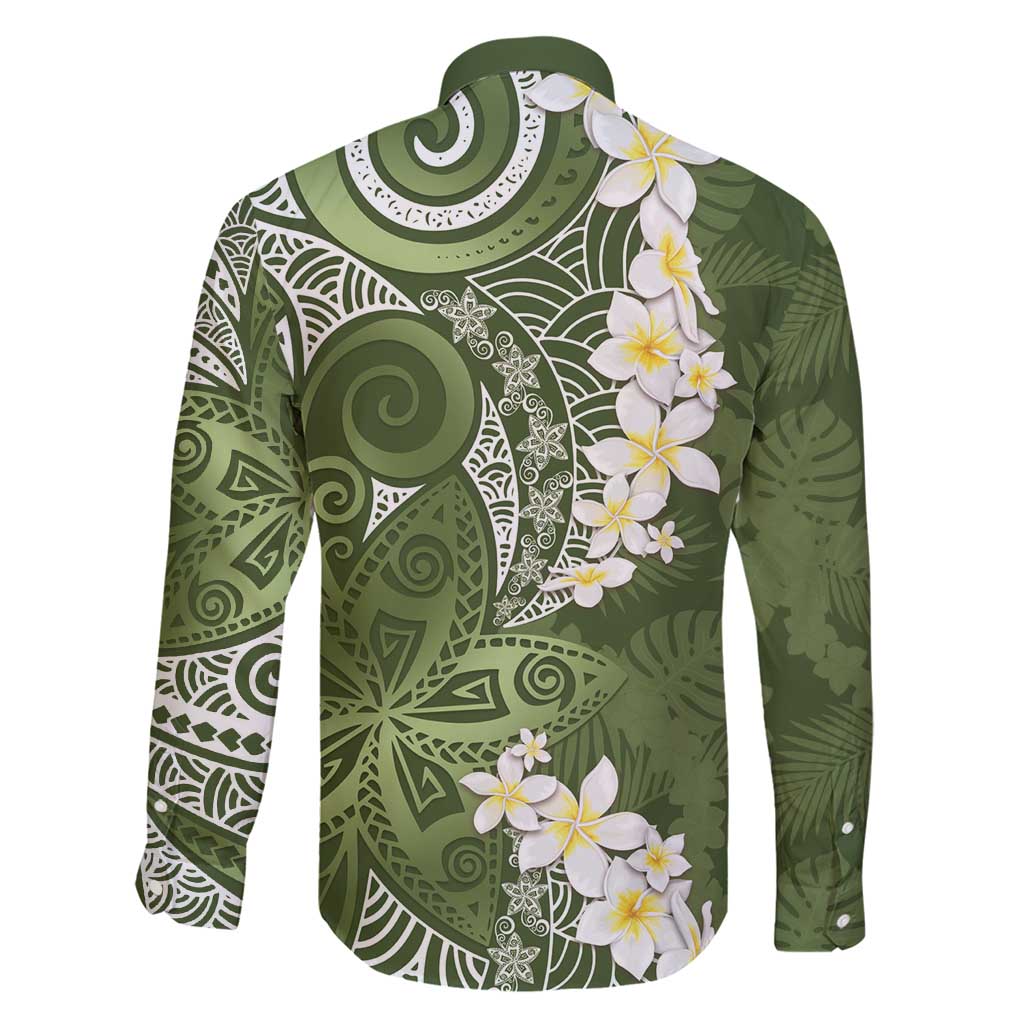 Green Polynesian Tribal Frangipani Tropical Vibe Family Matching Short Sleeve Bodycon Dress and Hawaiian Shirt LT14 - Polynesian Pride