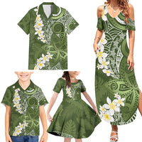 Green Polynesian Tribal Frangipani Tropical Vibe Family Matching Summer Maxi Dress and Hawaiian Shirt LT14 - Polynesian Pride