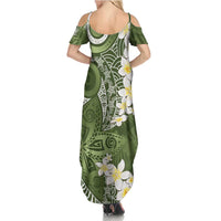 Green Polynesian Tribal Frangipani Tropical Vibe Family Matching Summer Maxi Dress and Hawaiian Shirt LT14 - Polynesian Pride