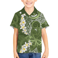Green Polynesian Tribal Frangipani Tropical Vibe Family Matching Summer Maxi Dress and Hawaiian Shirt LT14 Son's Shirt Green - Polynesian Pride