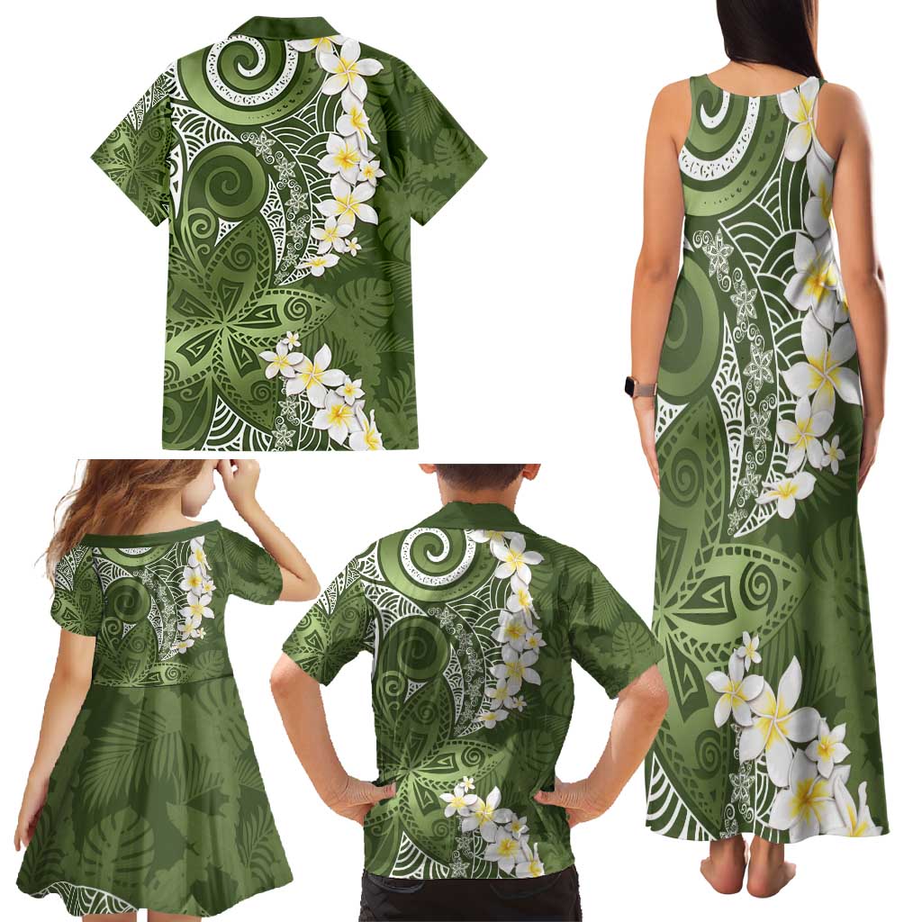 Green Polynesian Tribal Frangipani Tropical Vibe Family Matching Tank Maxi Dress and Hawaiian Shirt LT14 - Polynesian Pride