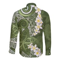 Green Polynesian Tribal Frangipani Tropical Vibe Long Sleeve Button Shirt LT14 - Polynesian Pride