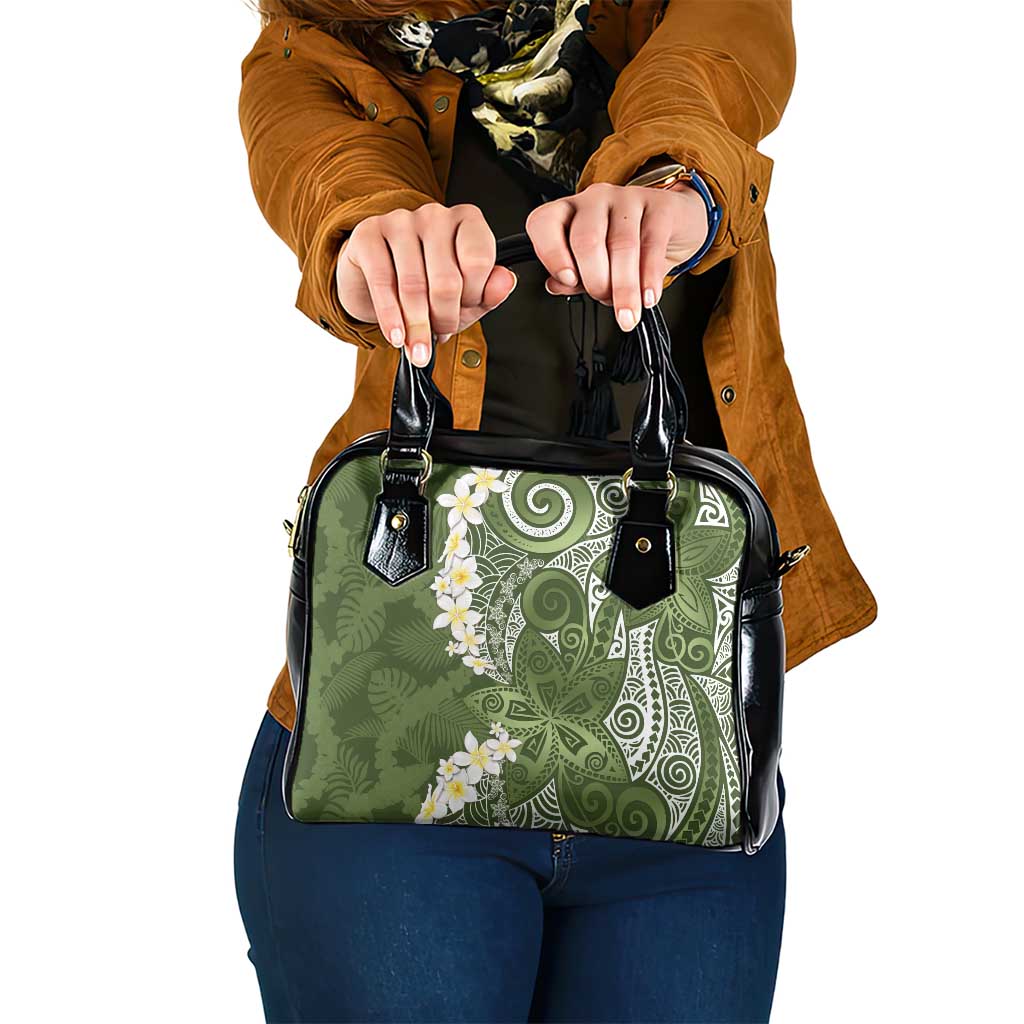 Green Polynesian Tribal Frangipani Tropical Vibe Shoulder Handbag LT14 One Size Green - Polynesian Pride
