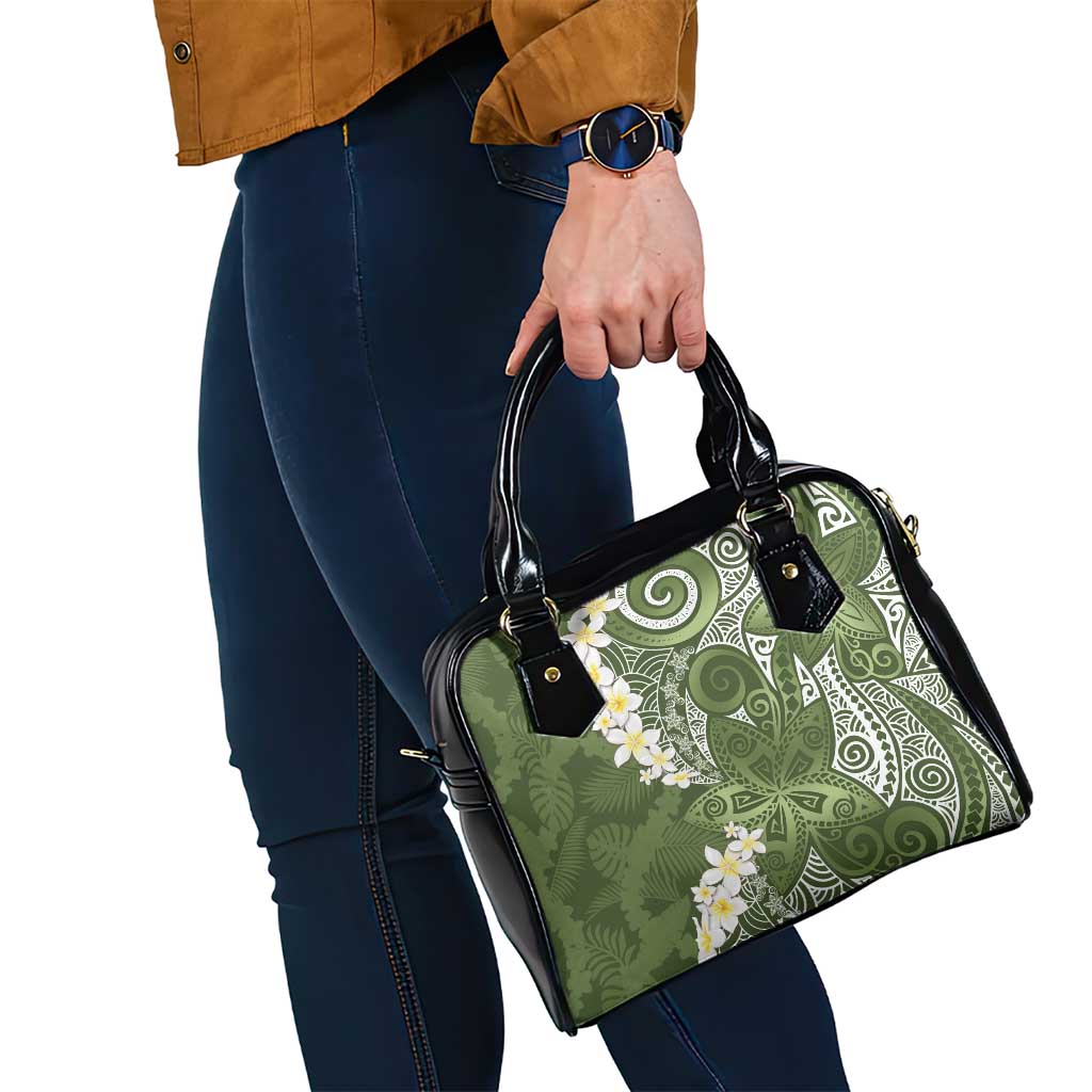 Green Polynesian Tribal Frangipani Tropical Vibe Shoulder Handbag LT14 - Polynesian Pride