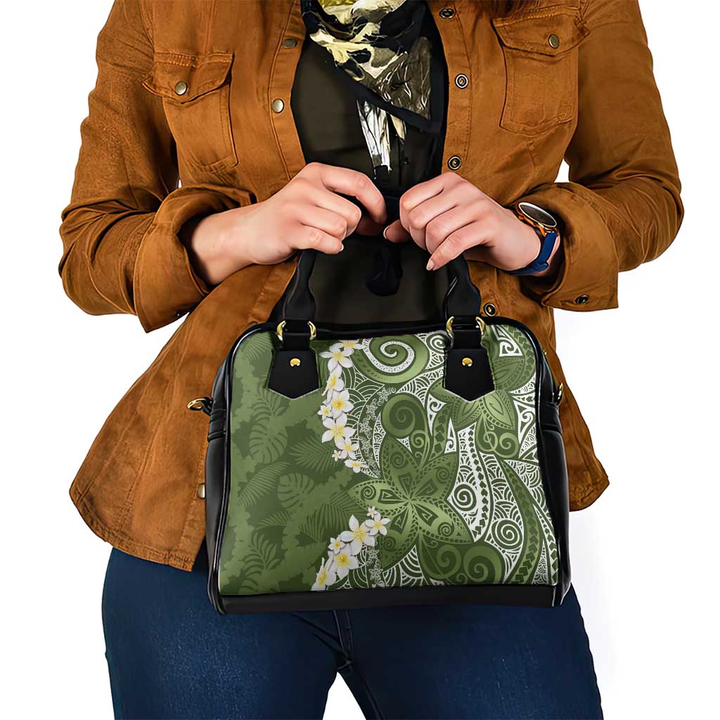 Green Polynesian Tribal Frangipani Tropical Vibe Shoulder Handbag LT14 - Polynesian Pride