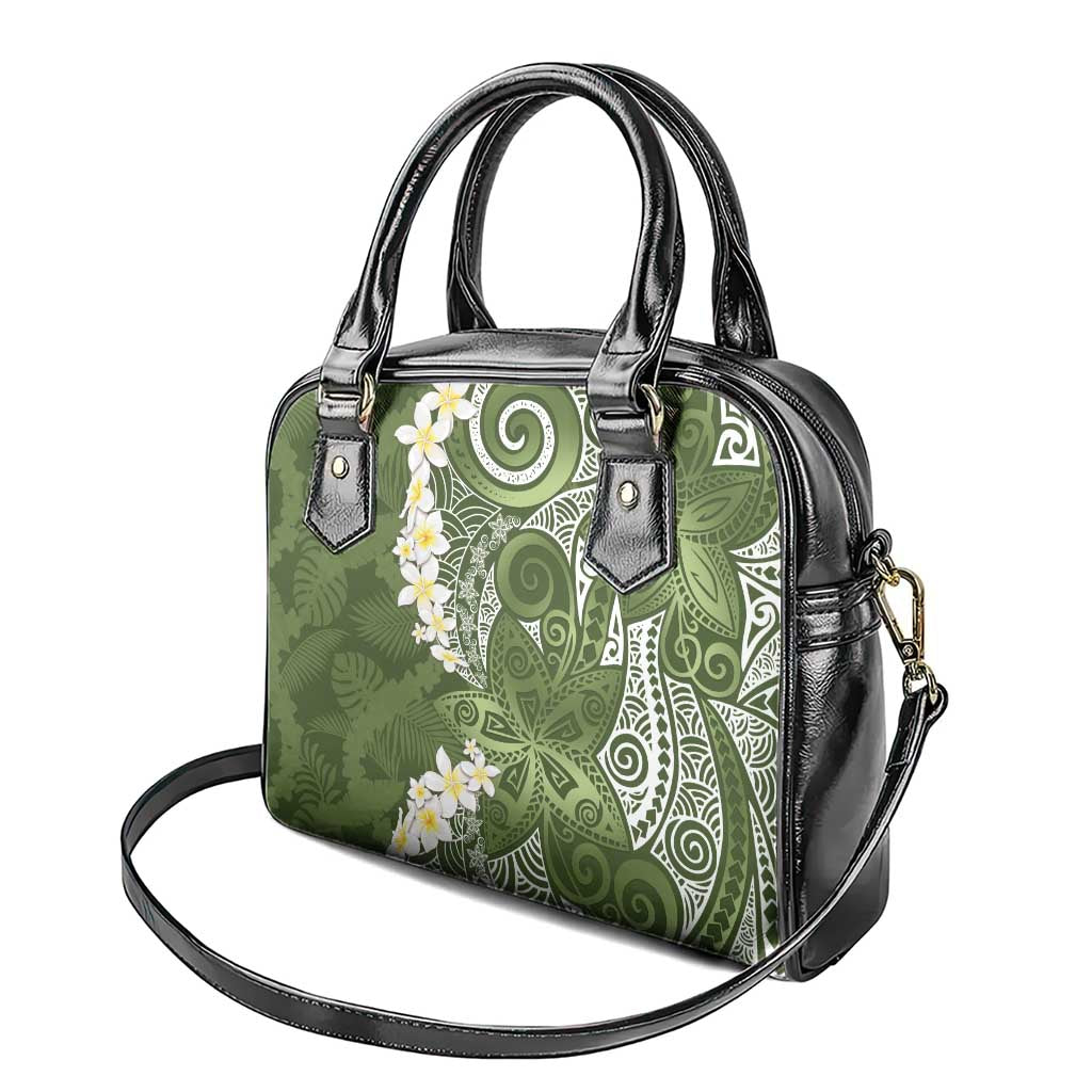 Green Polynesian Tribal Frangipani Tropical Vibe Shoulder Handbag LT14 - Polynesian Pride