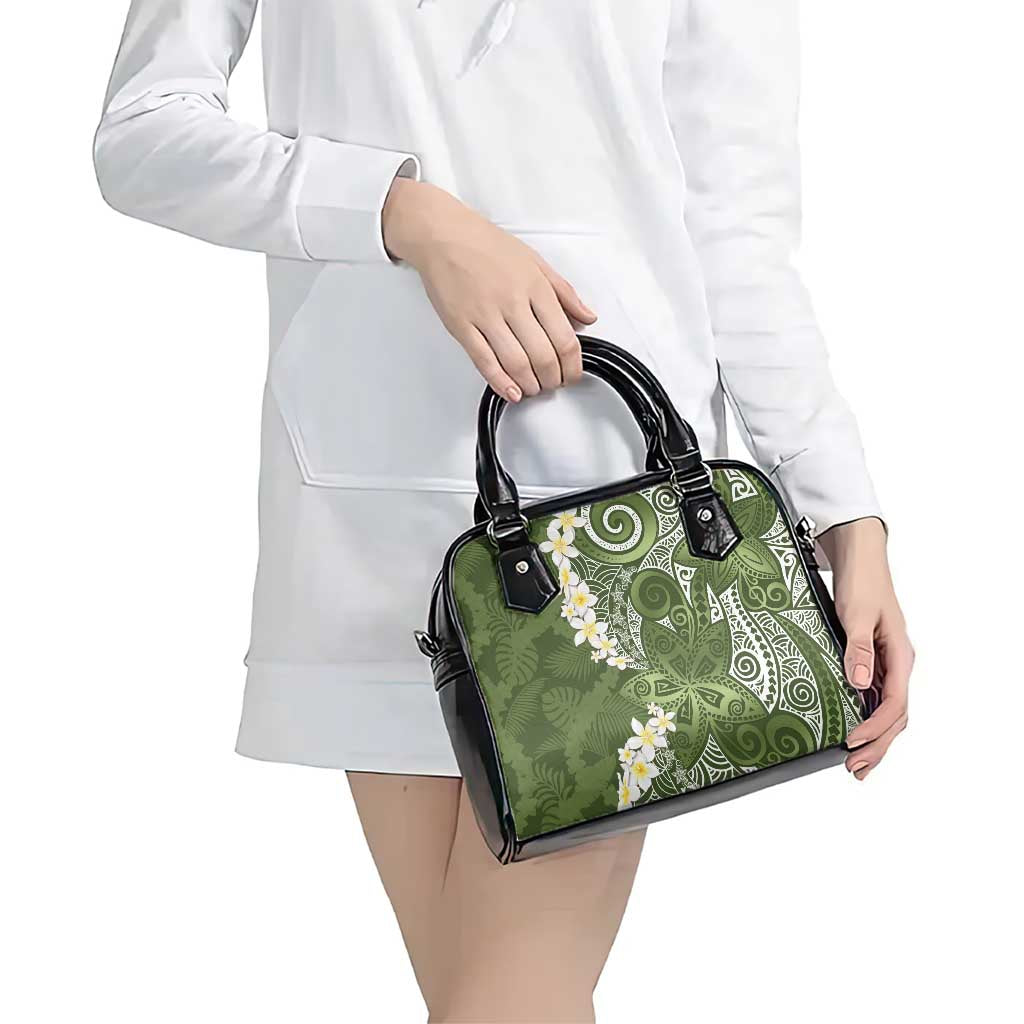 Green Polynesian Tribal Frangipani Tropical Vibe Shoulder Handbag LT14 - Polynesian Pride