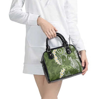 Green Polynesian Tribal Frangipani Tropical Vibe Shoulder Handbag LT14 - Polynesian Pride