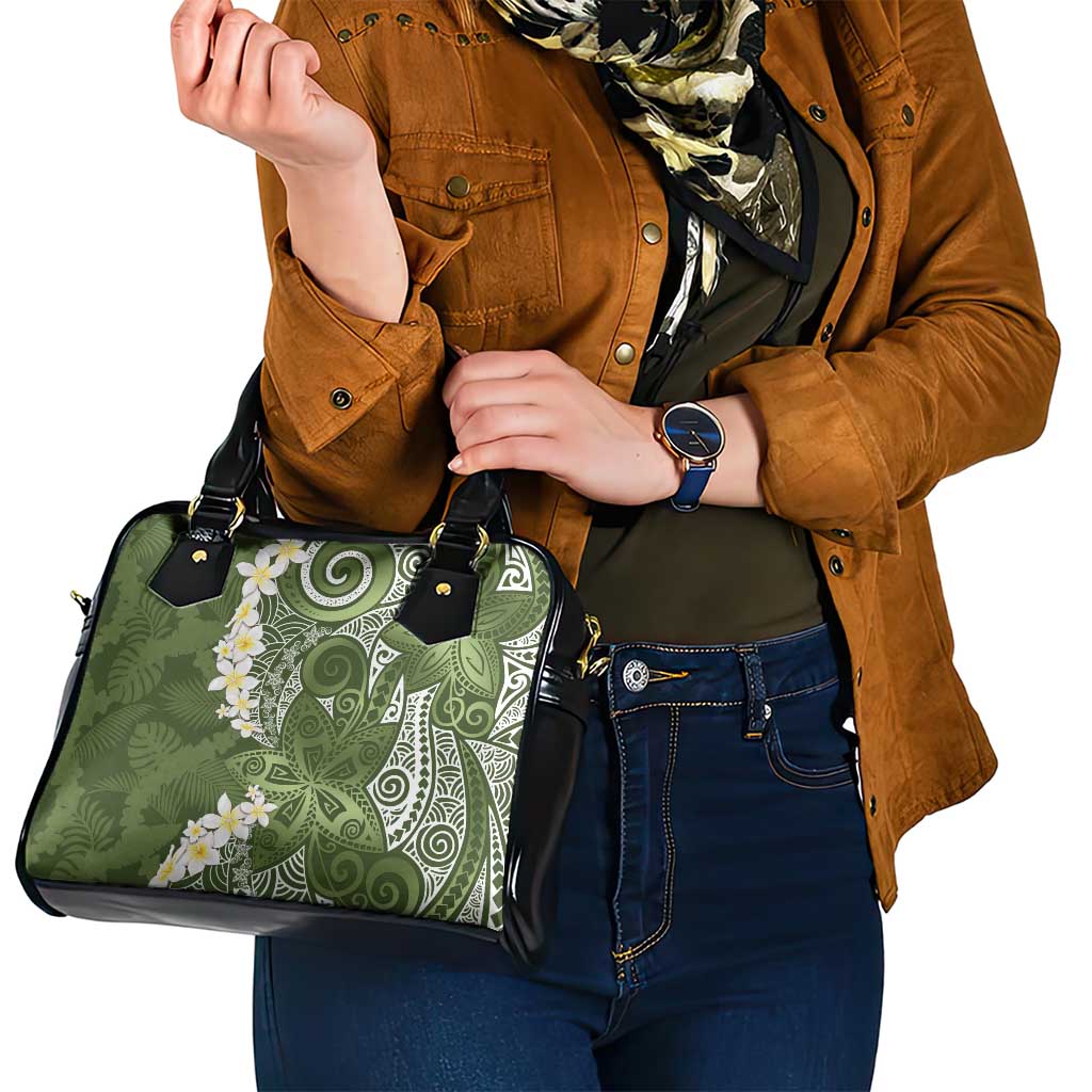 Green Polynesian Tribal Frangipani Tropical Vibe Shoulder Handbag LT14 - Polynesian Pride