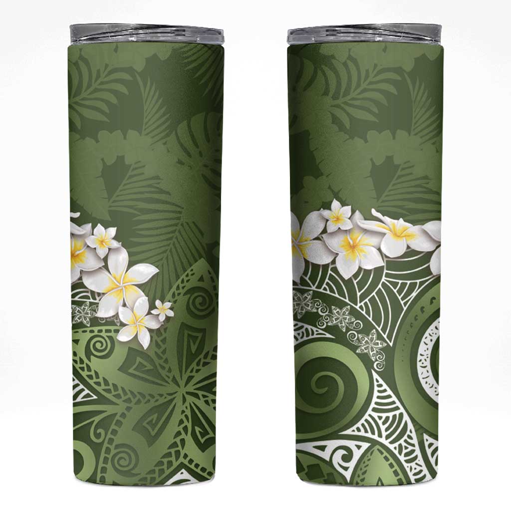 Green Polynesian Tribal Frangipani Tropical Vibe Skinny Tumbler LT14 Green - Polynesian Pride