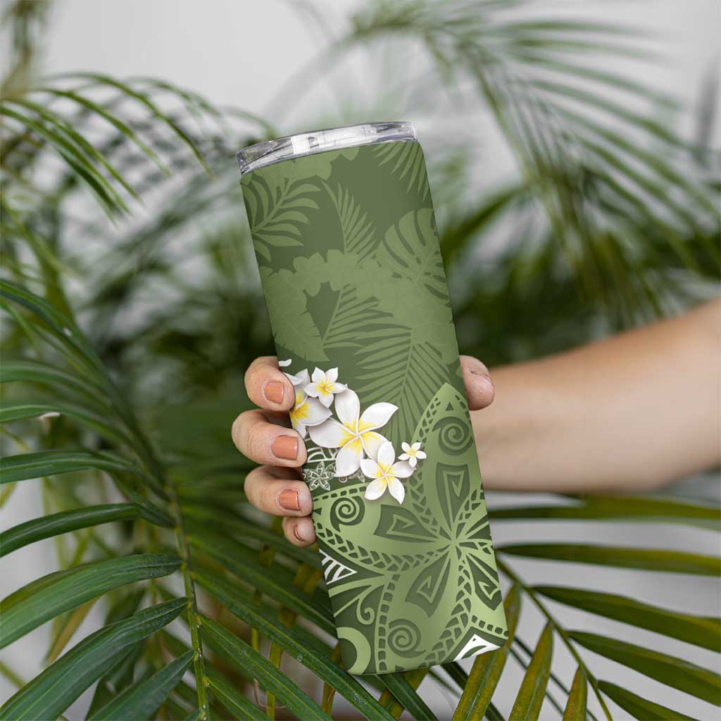 Green Polynesian Tribal Frangipani Tropical Vibe Skinny Tumbler LT14 - Polynesian Pride