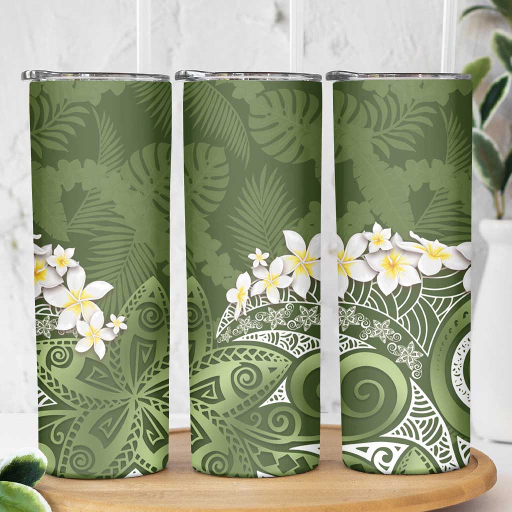Green Polynesian Tribal Frangipani Tropical Vibe Skinny Tumbler LT14 - Polynesian Pride