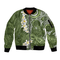 Green Polynesian Tribal Frangipani Tropical Vibe Sleeve Zip Bomber Jacket LT14 Unisex Green - Polynesian Pride
