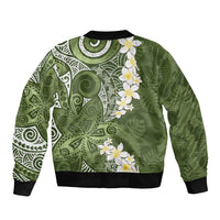 Green Polynesian Tribal Frangipani Tropical Vibe Sleeve Zip Bomber Jacket LT14 - Polynesian Pride