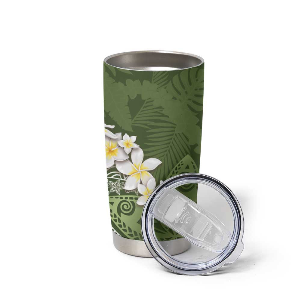 Green Polynesian Tribal Frangipani Tropical Vibe Tumbler Cup