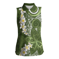 Green Polynesian Tribal Frangipani Tropical Vibe Women Sleeveless Polo Shirt LT14 Female Green - Polynesian Pride