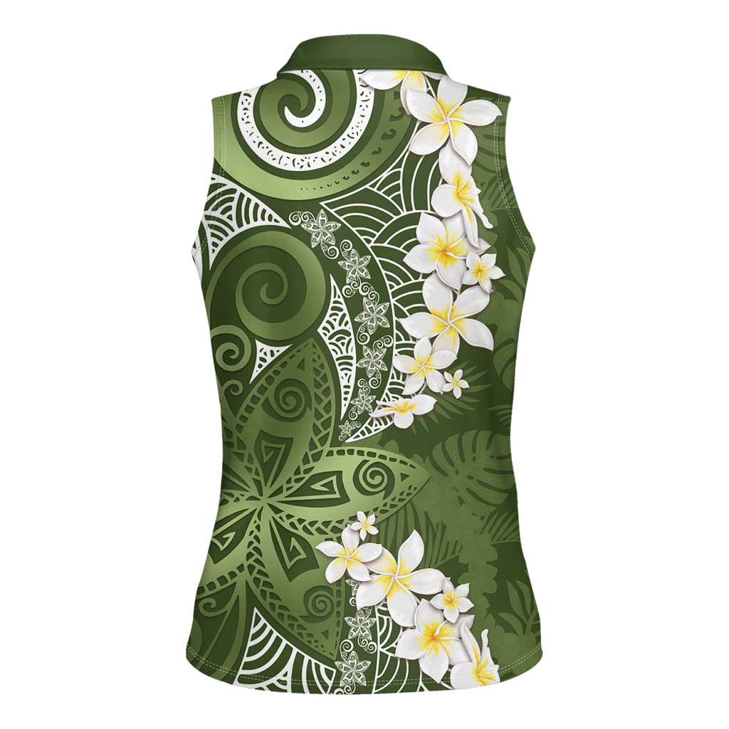 Green Polynesian Tribal Frangipani Tropical Vibe Women Sleeveless Polo Shirt LT14 - Polynesian Pride