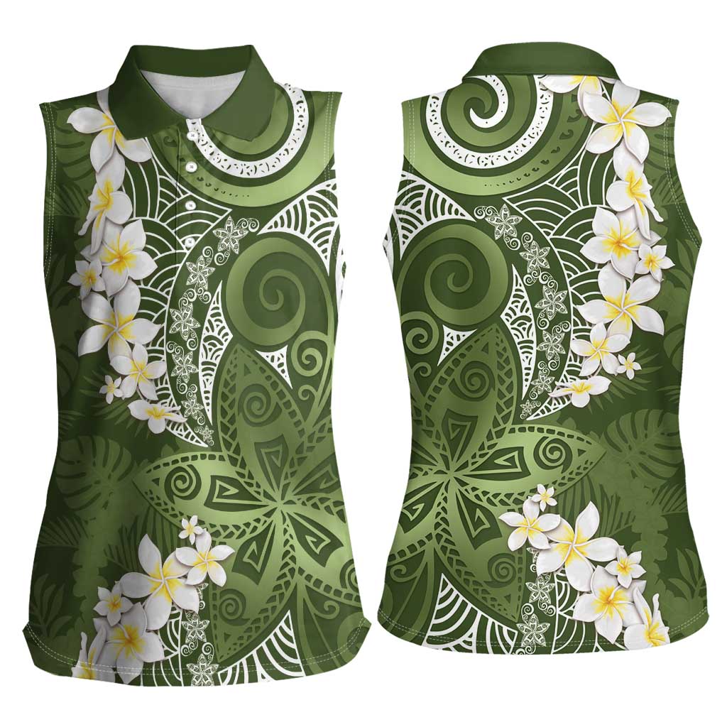 Green Polynesian Tribal Frangipani Tropical Vibe Women Sleeveless Polo Shirt LT14 - Polynesian Pride