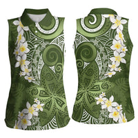 Green Polynesian Tribal Frangipani Tropical Vibe Women Sleeveless Polo Shirt LT14 - Polynesian Pride