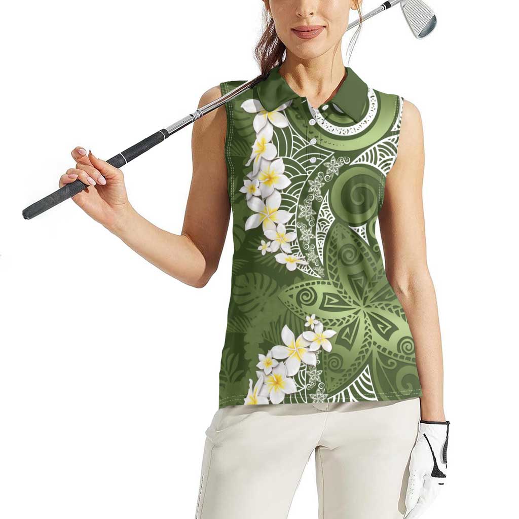Green Polynesian Tribal Frangipani Tropical Vibe Women Sleeveless Polo Shirt LT14 - Polynesian Pride
