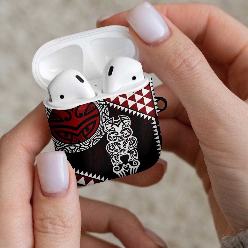 Red Aotearoa Niho Taniwha AirPods Case Maori Mythology Tooth - Taniko Motifs - Polynesian Pride