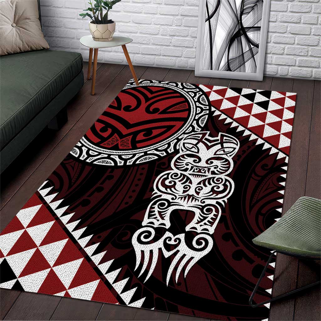 Red Aotearoa Niho Taniwha Area Rug Maori Mythology Tooth - Taniko Motifs LT14 Red - Polynesian Pride