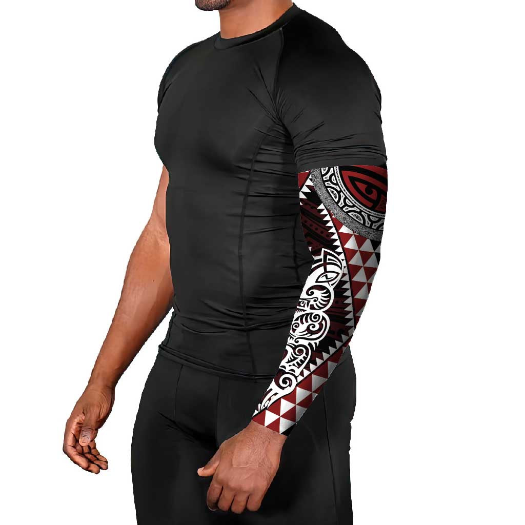 Red Aotearoa Niho Taniwha Arm Sleeves Maori Mythology Tooth - Taniko Motifs - Polynesian Pride