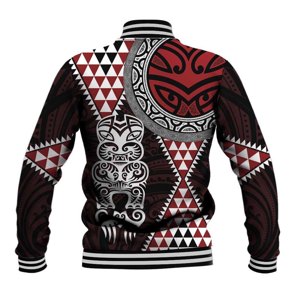 Red Aotearoa Niho Taniwha Baseball Jacket Maori Mythology Tooth - Taniko Motifs LT14 - Polynesian Pride