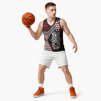 Red Aotearoa Niho Taniwha Basketball Jersey Maori Mythology Tooth - Taniko Motifs - Polynesian Pride